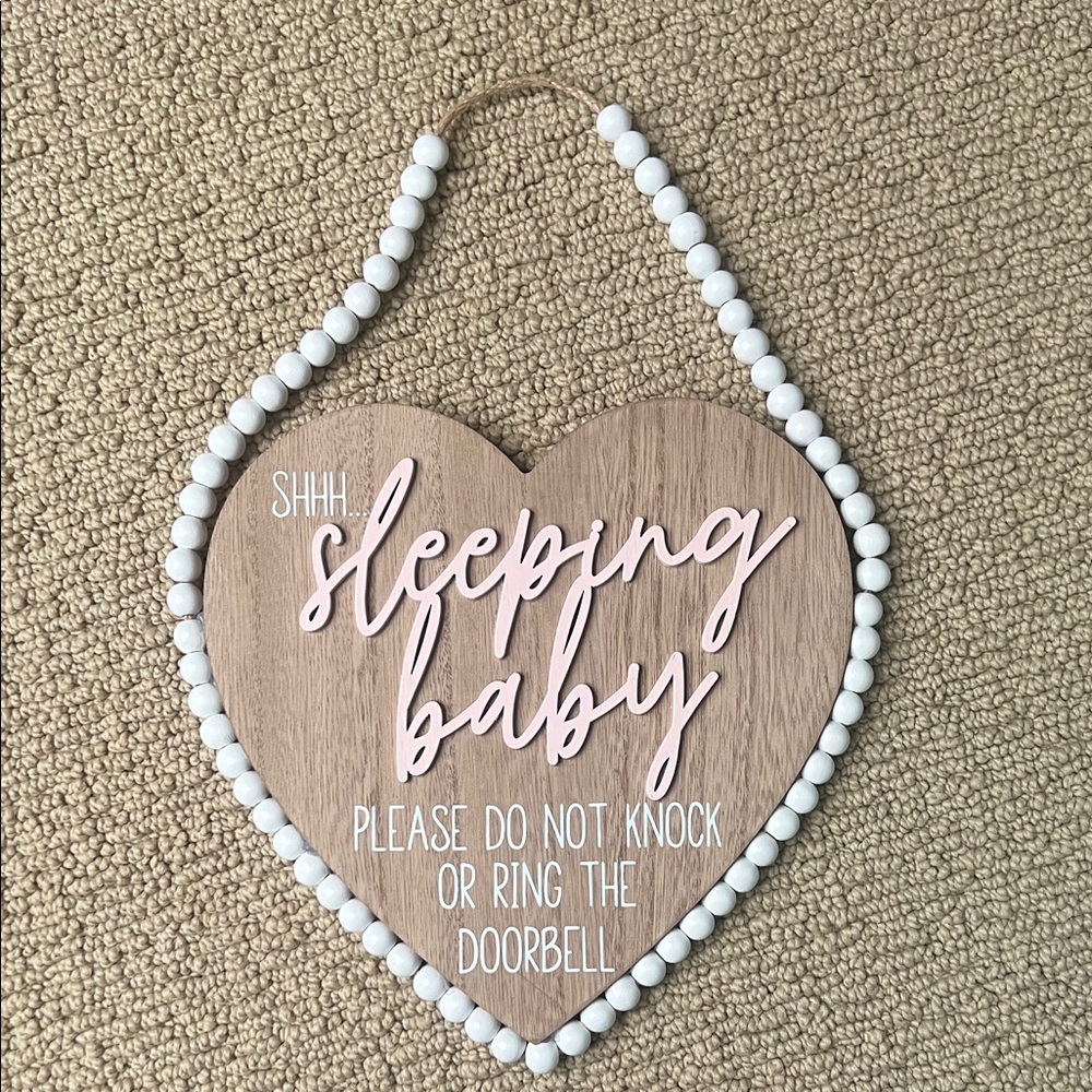 Hobby Lobby Heart-Shaped Baby Sign with Pink Text and White Beads